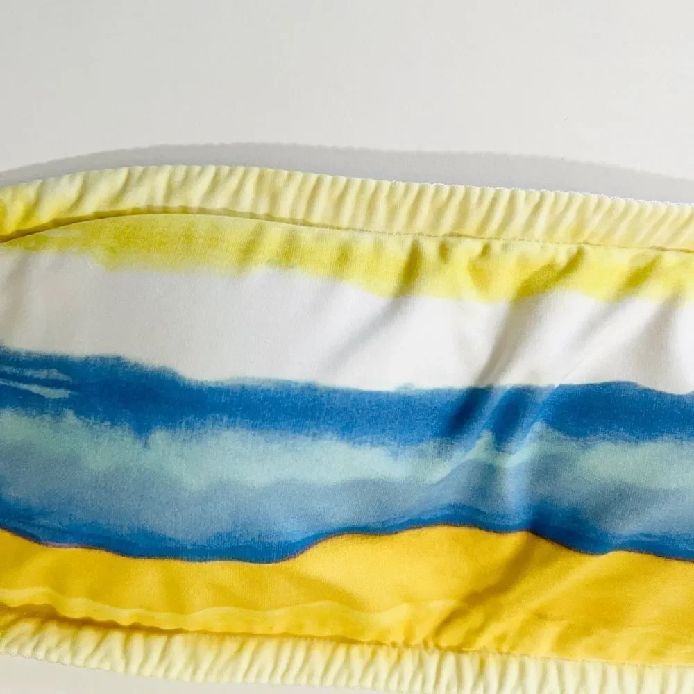 NWOT New Onia Natalia Bandeau Bikini Swim Top M Bold Stripe Dip Dye